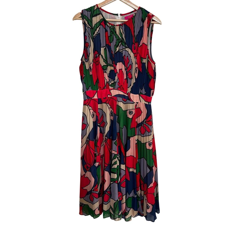 Catherine Malandrino Pleated Floral Midi Dress Size 10 Colorful Designer Career - Picture 6 of 10